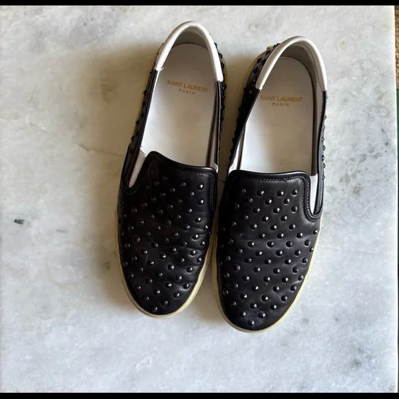 Saint Laurent Black Studded Slip-On Sneakers - Picture 2 of 8